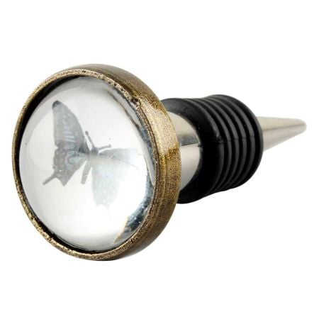 Butterfly Inside Glass And Metal Wine Stopper